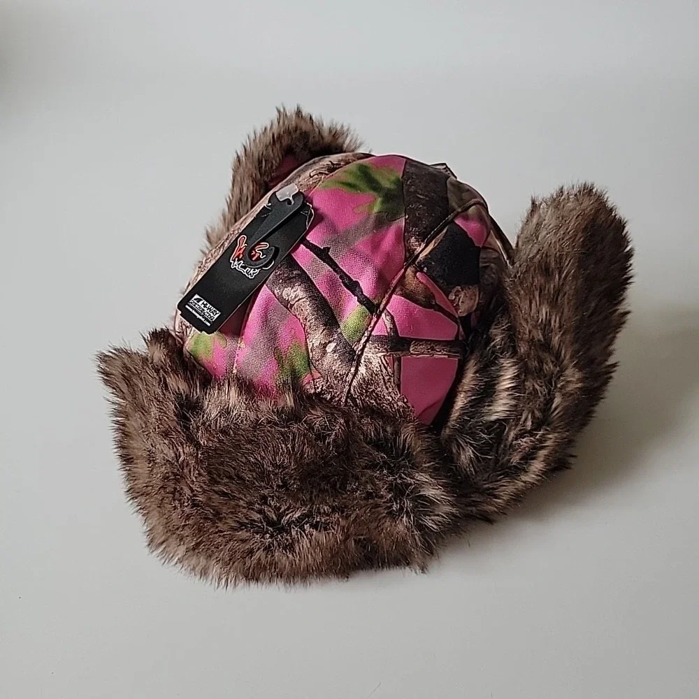Wild Wear Camo Bomber Trapper Hat Pink One Size Coquette Grunge Gorpcore Outdoor
